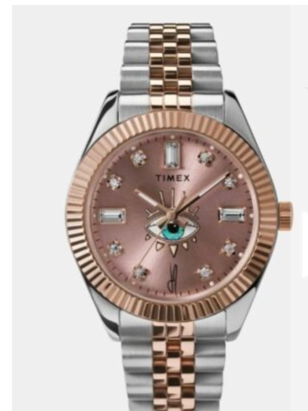 RARE - Timex + Jacquie Aiche Pink Sunray Dial Tribe Eye Stainless Steel Watch